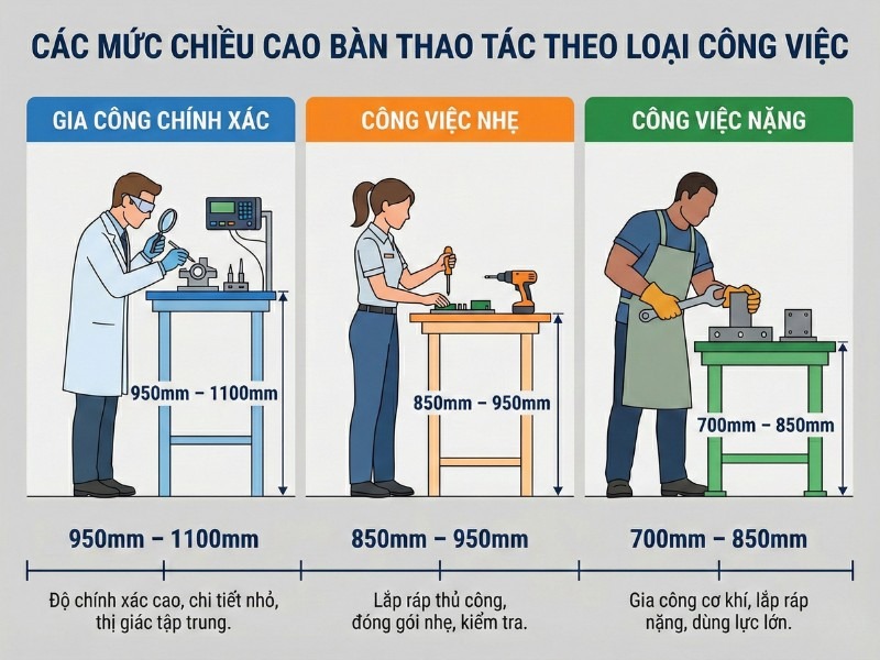 Tiêu chuẩn chiều cao bàn thao tác đứng