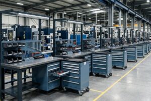 Giá bàn thao tác công nghiệp trong nhà xưởng