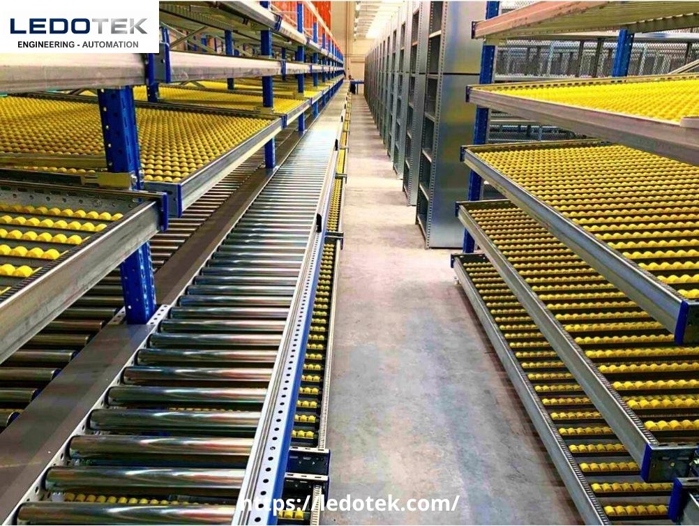 Kệ con lăn flow rack trong kho hàng