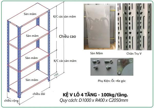 Kệ V lỗ dùng cho hàng nhẹ trong kho