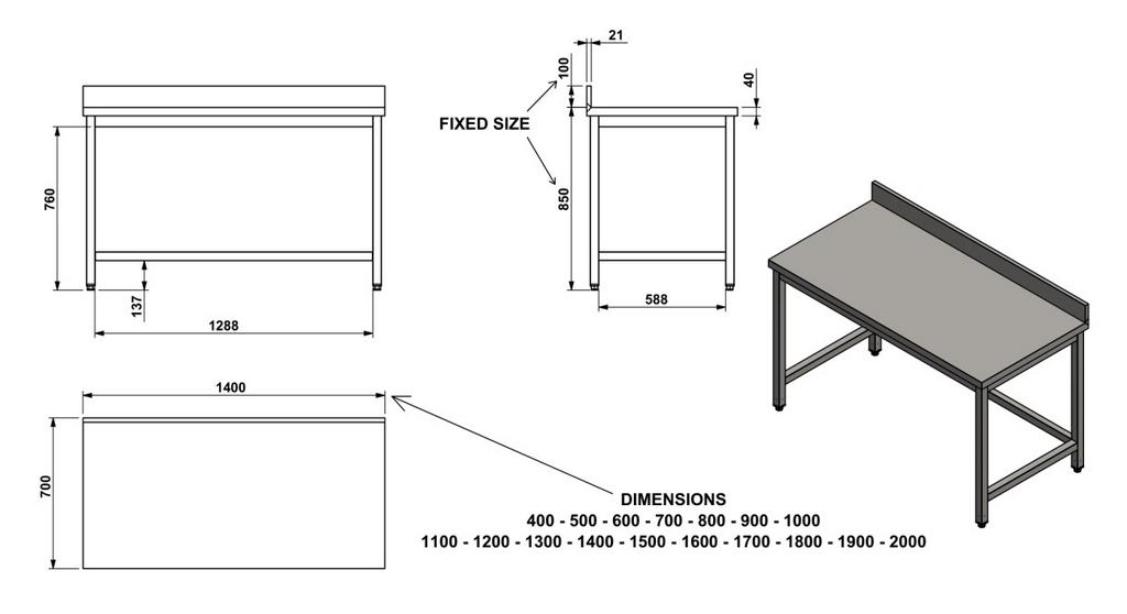 Kích thước bàn thao tác inox 304 công nghiệp